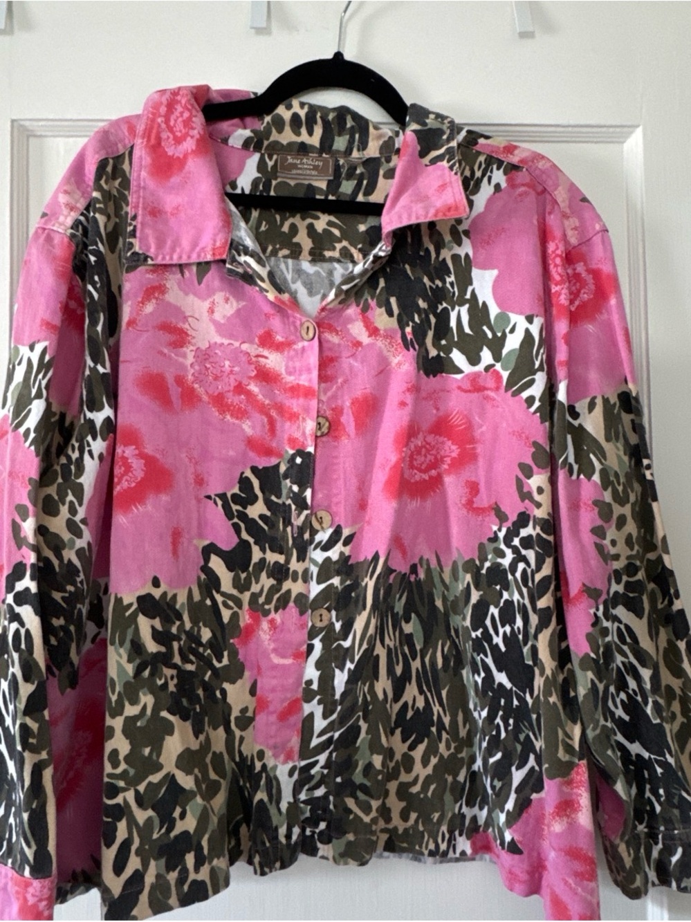 Jane Ashley Pink and Olive Camo Print Shirt